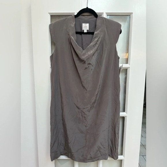Suzi Chin for Maggy Boutique 100% Silk Brown Taupe Sleeveless Dress Size 12 NWT - Picture 8 of 8